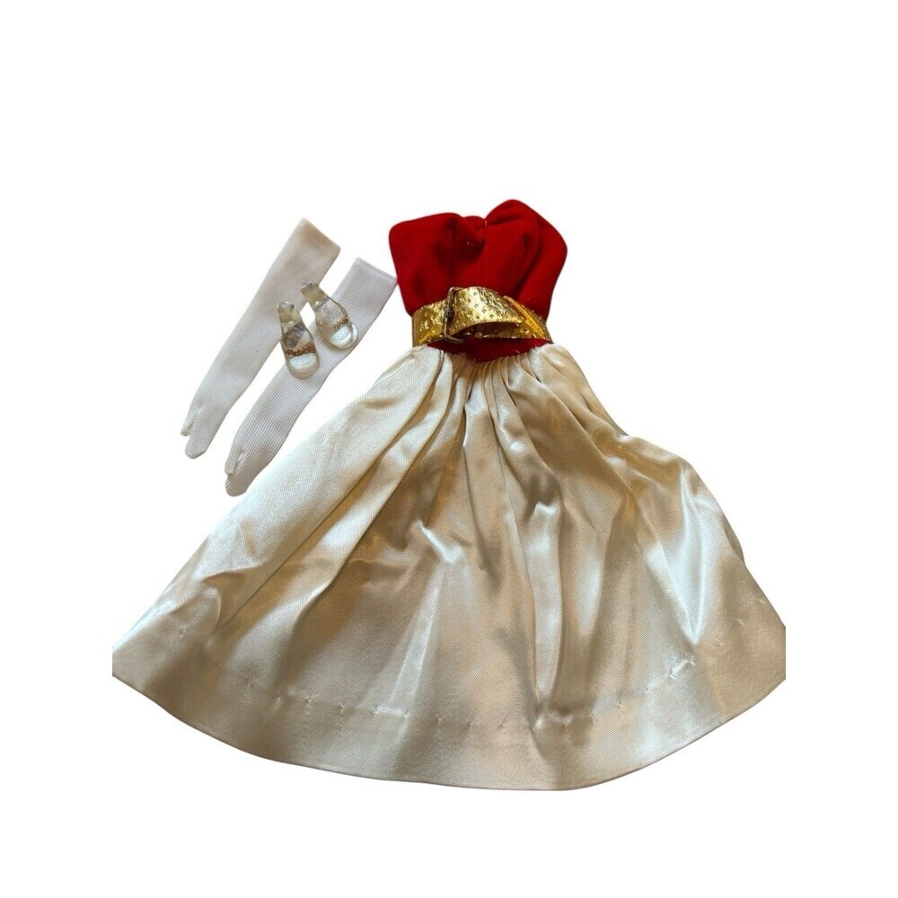 VTG Mattel Barbie Doll Silken Flame Velvet & Satin Dress #977 Red & White 1960’s